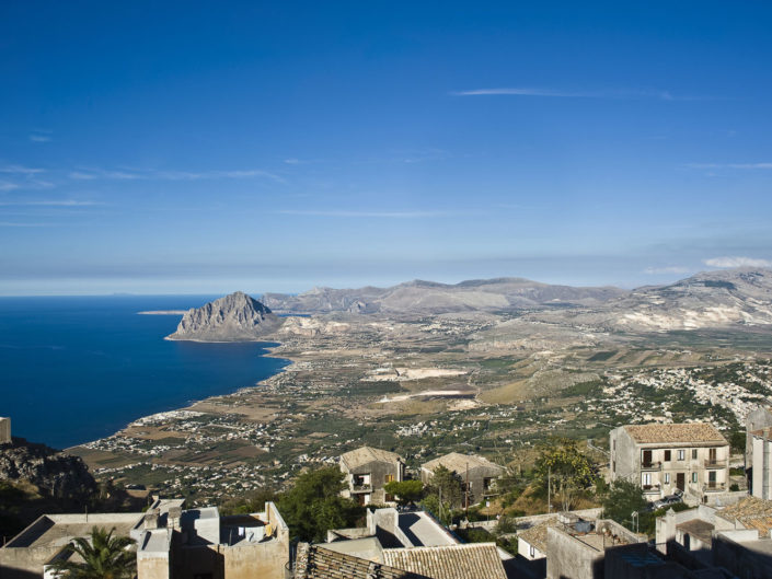 Stampa su tela per arredo di una fotografia panoramica scattata da Erice con Monte Cofano ed i mare